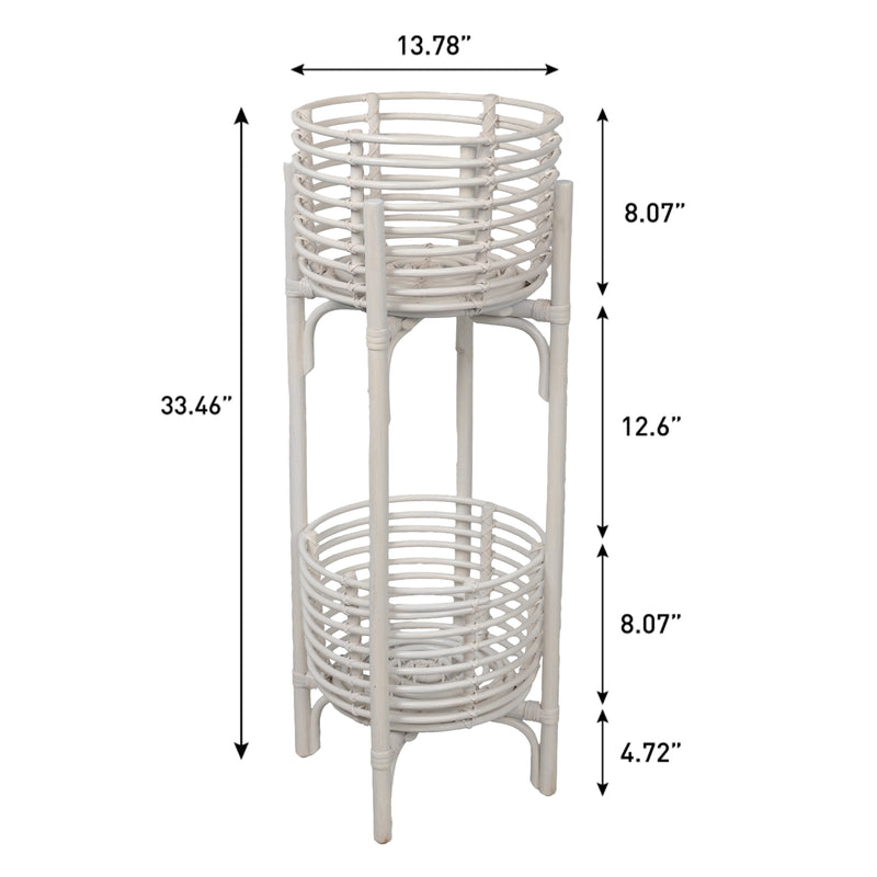 Zachariah 33.5" Bohemian Minimalist Handmade 2-Tier Rattan Indoor Planter Stand
