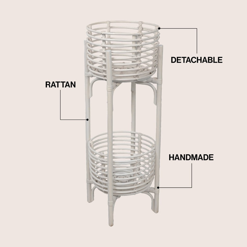 Zachariah 33.5" Bohemian Minimalist Handmade 2-Tier Rattan Indoor Planter Stand