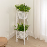 Zachariah 33.5" Bohemian Minimalist Handmade 2-Tier Rattan Indoor Planter Stand