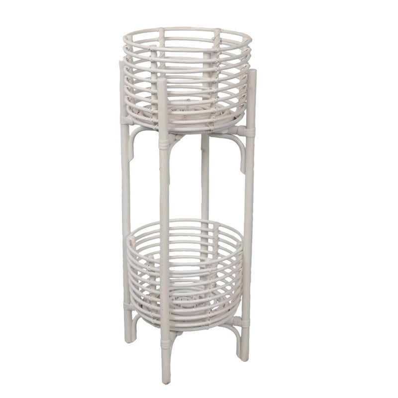 Zachariah 33.5" Bohemian Minimalist Handmade 2-Tier Rattan Indoor Planter Stand