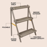 Joy 26.5"W x 22"D x 36"H 3-Tier Acacia Wood Indoor/Outdoor Foldable Compact Freestanding Ladder Plant Stand Display Rack Shelf