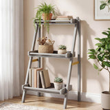 Joy 26.5"W x 22"D x 36"H 3-Tier Acacia Wood Indoor/Outdoor Foldable Compact Freestanding Ladder Plant Stand Display Rack Shelf
