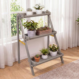 Joy 26.5"W x 22"D x 36"H 3-Tier Acacia Wood Indoor/Outdoor Foldable Compact Freestanding Ladder Plant Stand Display Rack Shelf