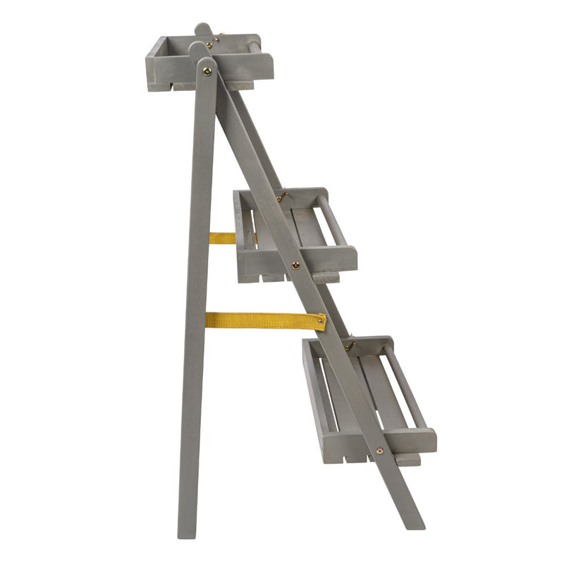 Joy 26.5"W x 22"D x 36"H 3-Tier Acacia Wood Indoor/Outdoor Foldable Compact Freestanding Ladder Plant Stand Display Rack Shelf