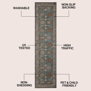 Kisara Oushak Style Distressed Border Non-slip Machine-washable Area Rug