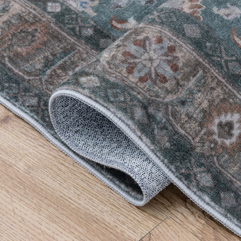 Kisara Oushak Style Distressed Border Non-slip Machine-washable Area Rug