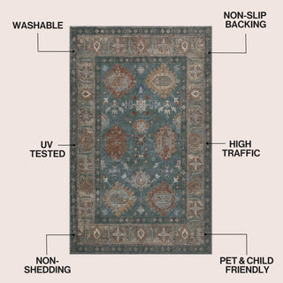 Kisara Oushak Style Distressed Border Non-slip Machine-washable Area Rug