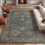 Kisara Oushak Style Distressed Border Non-slip Machine-washable Area Rug
