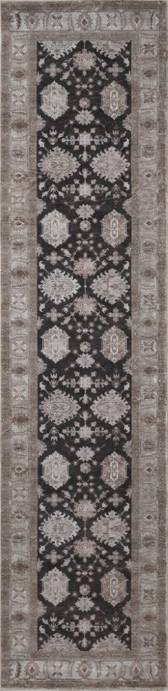 Kisara Oushak Style Distressed Border Non-slip Machine-washable Area Rug