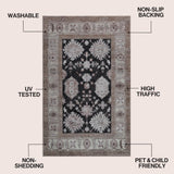 Kisara Oushak Style Distressed Border Non-slip Machine-washable Area Rug