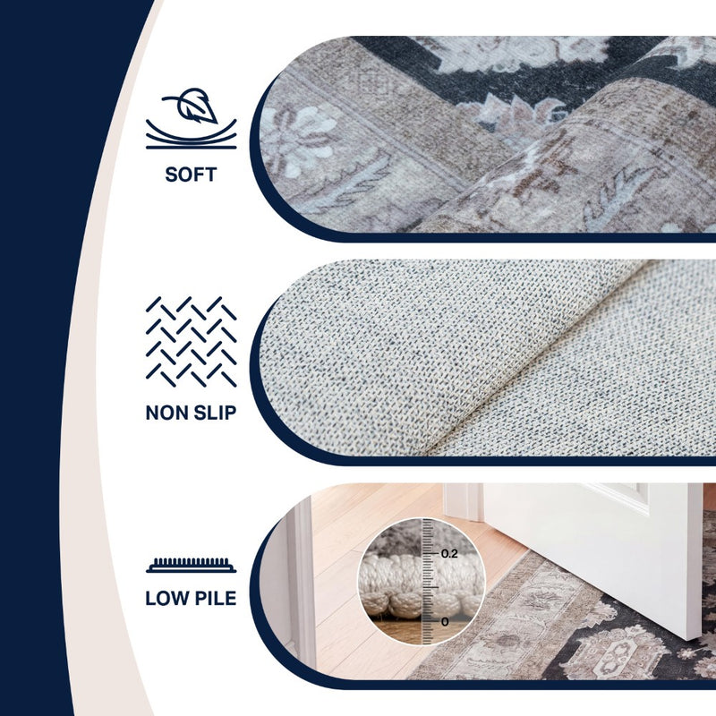 Kisara Oushak Style Distressed Border Non-slip Machine-washable Area Rug