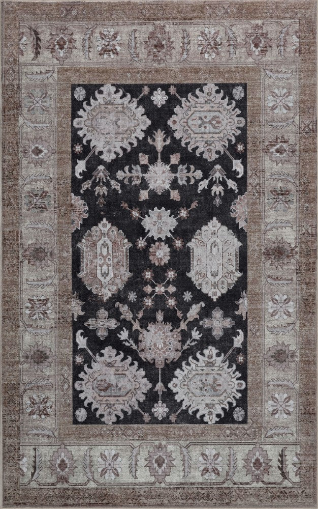 Kisara Oushak Style Distressed Border Non-slip Machine-washable Area Rug