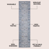Kisara Oushak Style Distressed Border Non-slip Machine-washable Area Rug