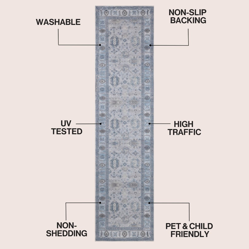 Kisara Oushak Style Distressed Border Non-slip Machine-washable Area Rug