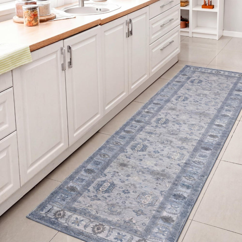 Kisara Oushak Style Distressed Border Non-slip Machine-washable Area Rug