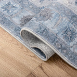 Kisara Oushak Style Distressed Border Non-slip Machine-washable Area Rug
