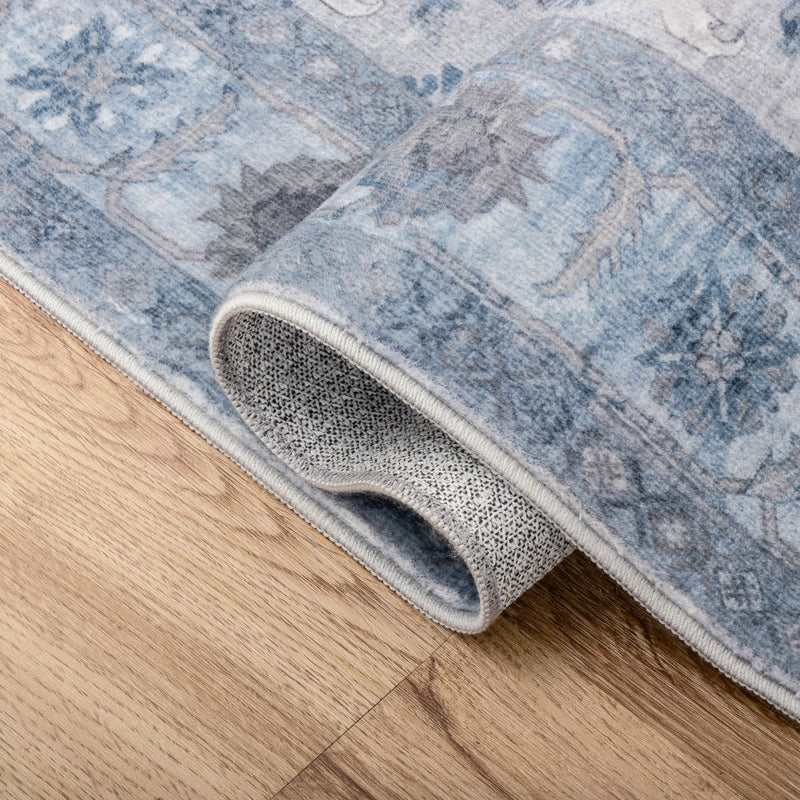 Kisara Oushak Style Distressed Border Non-slip Machine-washable Area Rug