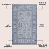Kisara Oushak Style Distressed Border Non-slip Machine-washable Area Rug