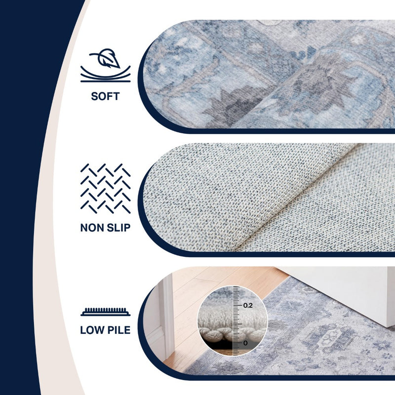 Kisara Oushak Style Distressed Border Non-slip Machine-washable Area Rug