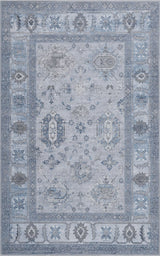 Kisara Oushak Style Distressed Border Non-slip Machine-washable Area Rug