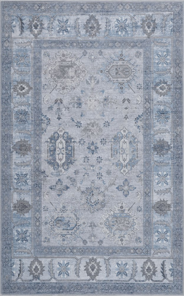 Kisara Oushak Style Distressed Border Non-slip Machine-washable Area Rug