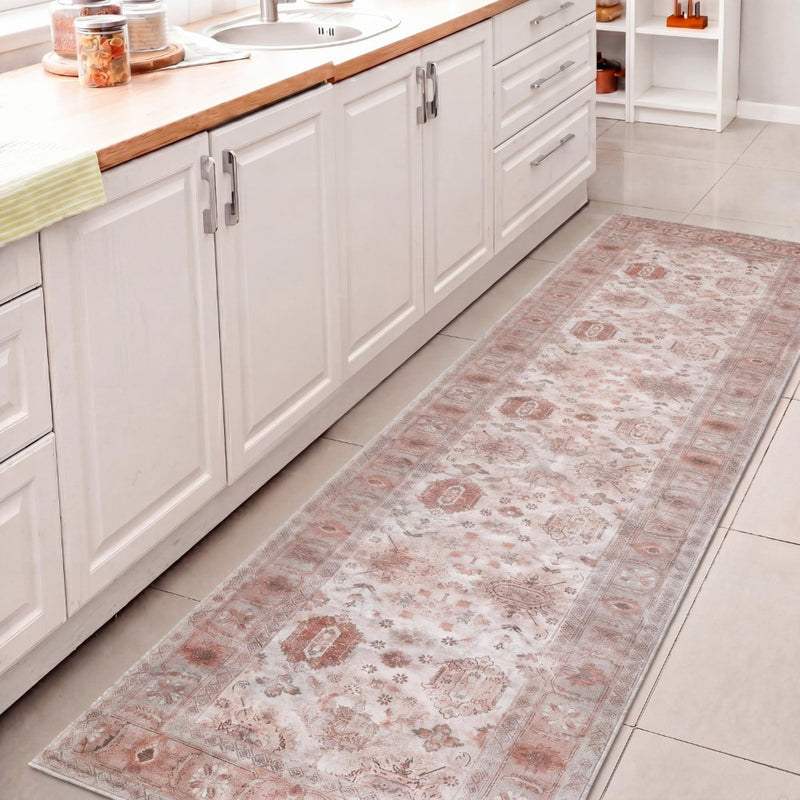 Kisara Oushak Style Distressed Border Non-slip Machine-washable Area Rug