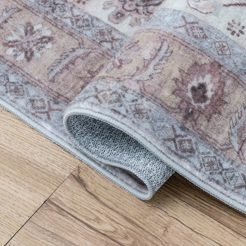 Kisara Oushak Style Distressed Border Non-slip Machine-washable Area Rug