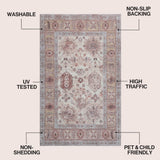 Kisara Oushak Style Distressed Border Non-slip Machine-washable Area Rug