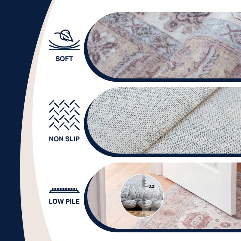 Kisara Oushak Style Distressed Border Non-slip Machine-washable Area Rug