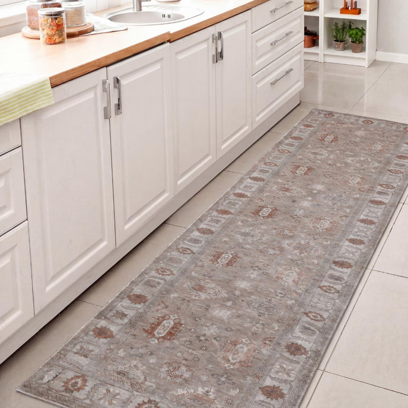 Kisara Oushak Style Distressed Border Non-slip Machine-washable Area Rug
