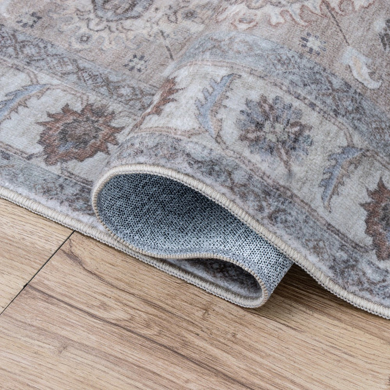 Kisara Oushak Style Distressed Border Non-slip Machine-washable Area Rug