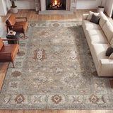 Kisara Oushak Style Distressed Border Non-slip Machine-washable Area Rug
