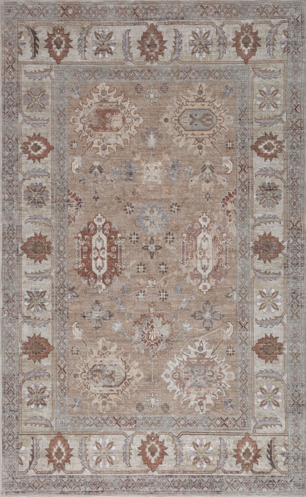 Kisara Oushak Style Distressed Border Non-slip Machine-washable Area Rug