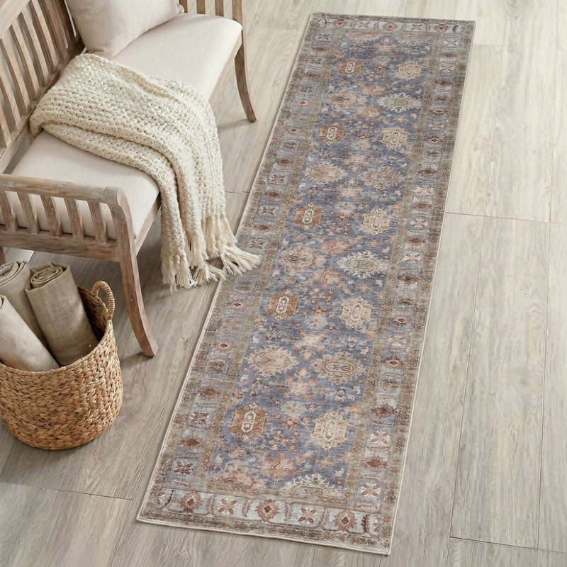 Kisara Oushak Style Distressed Border Non-slip Machine-washable Area Rug