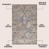 Kisara Oushak Style Distressed Border Non-slip Machine-washable Area Rug