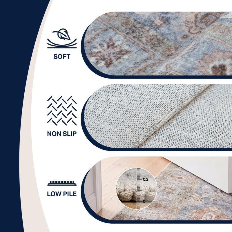 Kisara Oushak Style Distressed Border Non-slip Machine-washable Area Rug