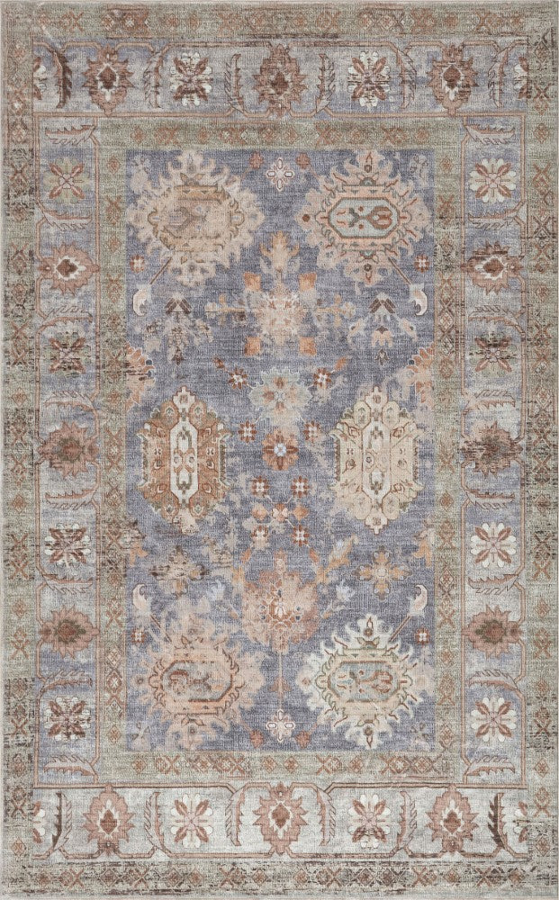 Kisara Oushak Style Distressed Border Non-slip Machine-washable Area Rug