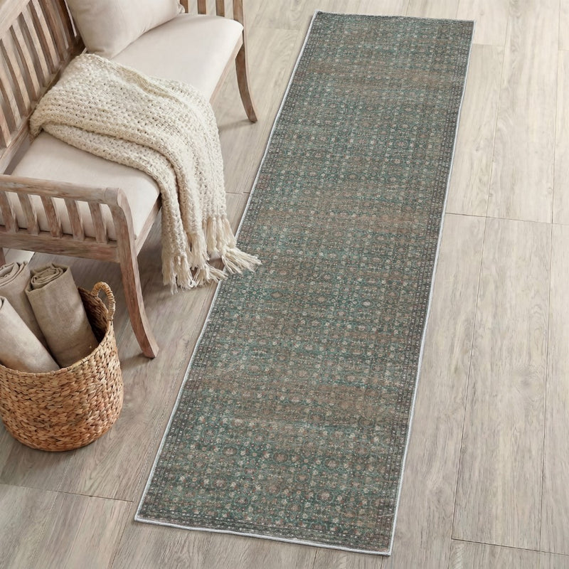 Petunia Distressed All-over Floral Border Non-slip Machine-washable Area Rug