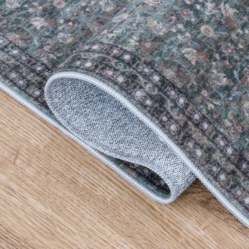 Petunia Distressed All-over Floral Border Non-slip Machine-washable Area Rug