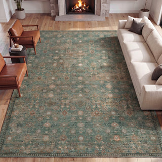 Petunia Distressed All-over Floral Border Non-slip Machine-washable Area Rug