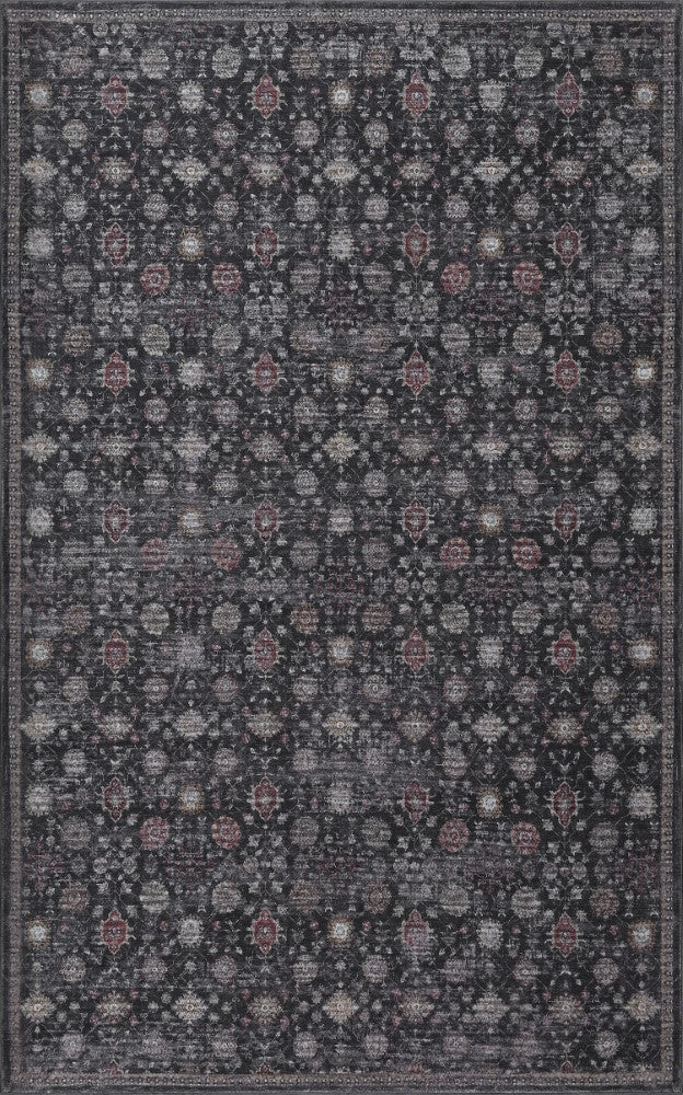 Petunia Distressed All-over Floral Border Non-slip Machine-washable Area Rug