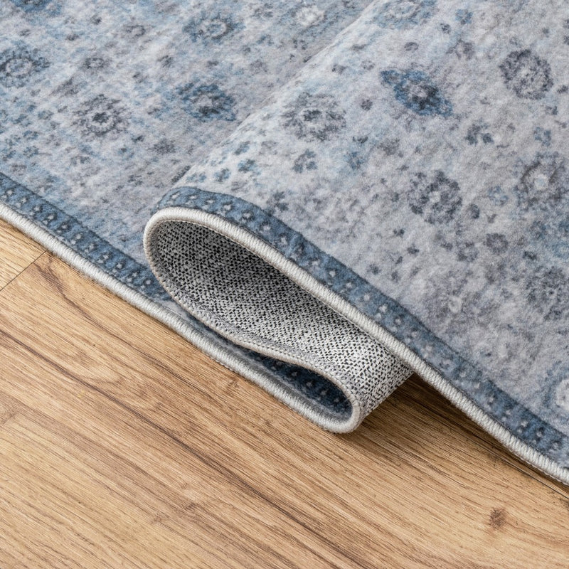 Petunia Distressed All-over Floral Border Non-slip Machine-washable Area Rug