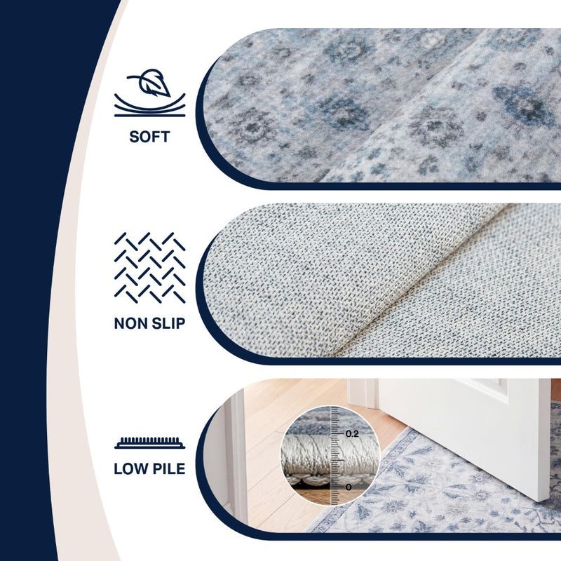 Petunia Distressed All-over Floral Border Non-slip Machine-washable Area Rug