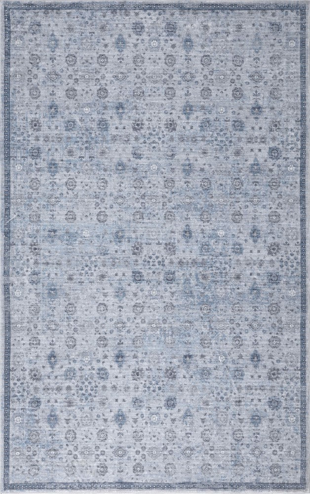 Petunia Distressed All-over Floral Border Non-slip Machine-washable Area Rug
