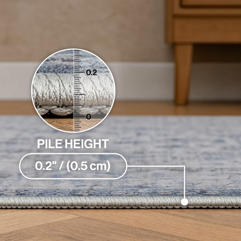 Petunia Distressed All-over Floral Border Non-slip Machine-washable Area Rug