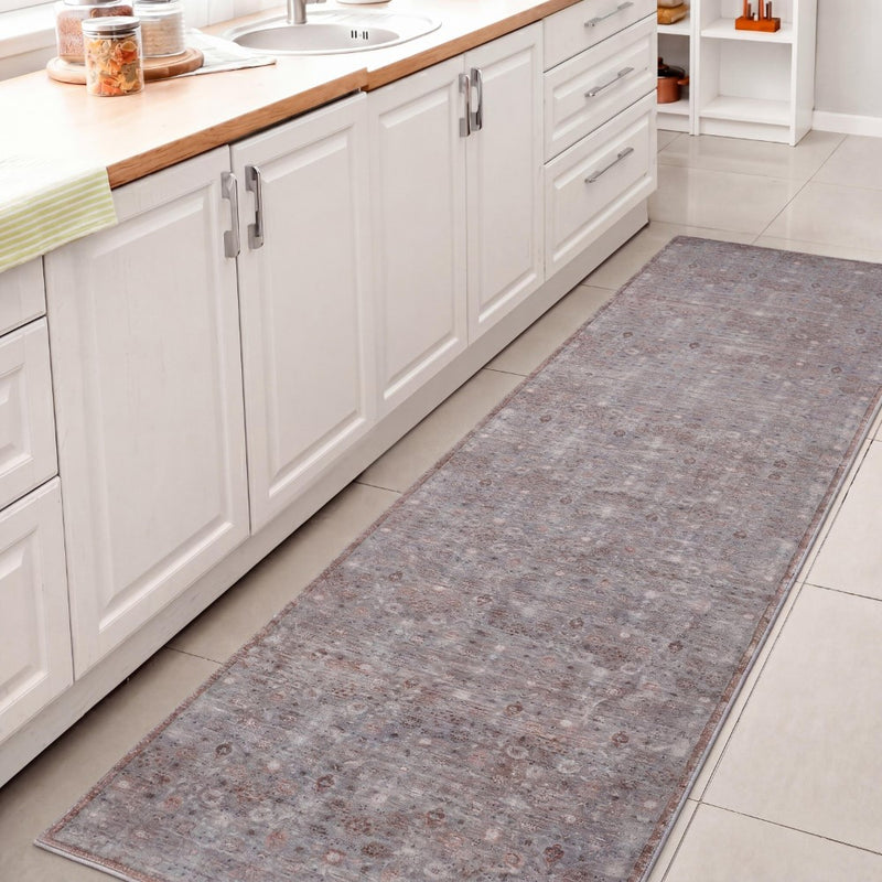 Petunia Distressed All-over Floral Border Non-slip Machine-washable Area Rug