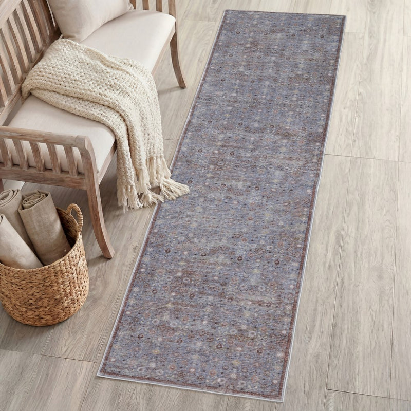 Petunia Distressed All-over Floral Border Non-slip Machine-washable Area Rug