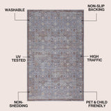 Petunia Distressed All-over Floral Border Non-slip Machine-washable Area Rug