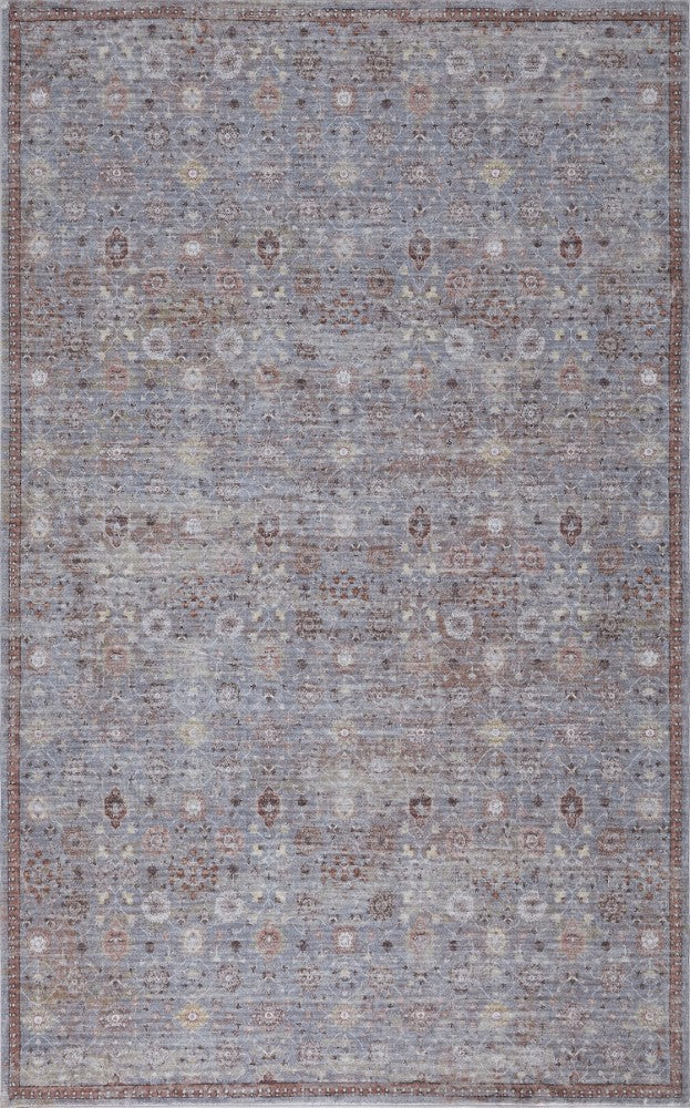 Petunia Distressed All-over Floral Border Non-slip Machine-washable Area Rug