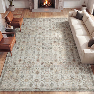 Petunia Distressed All-over Floral Border Non-slip Machine-washable Area Rug
